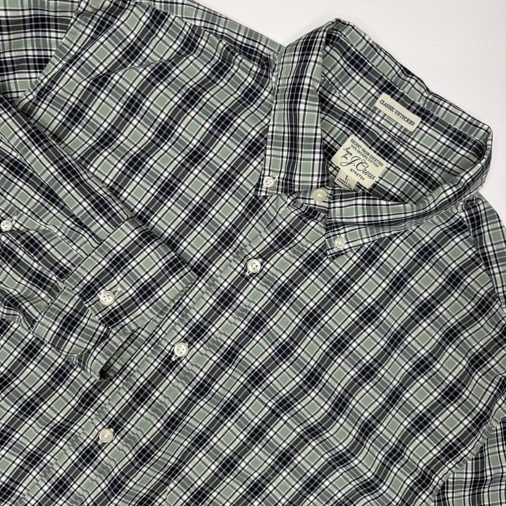 J. Crew Secret Wash Shirt Men's Large Green Plaid Classic Untucked Fit AQ310